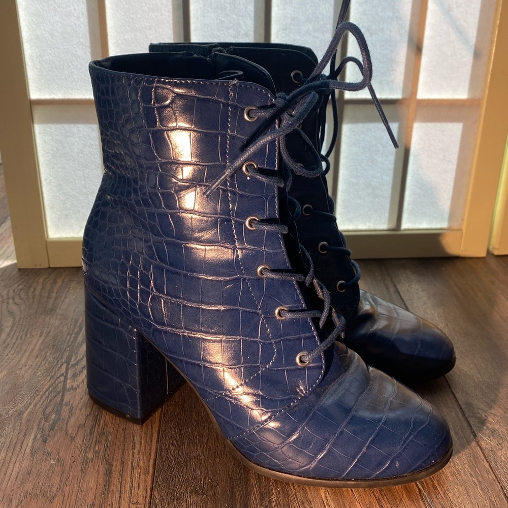 Navy Blue Heeled Boots